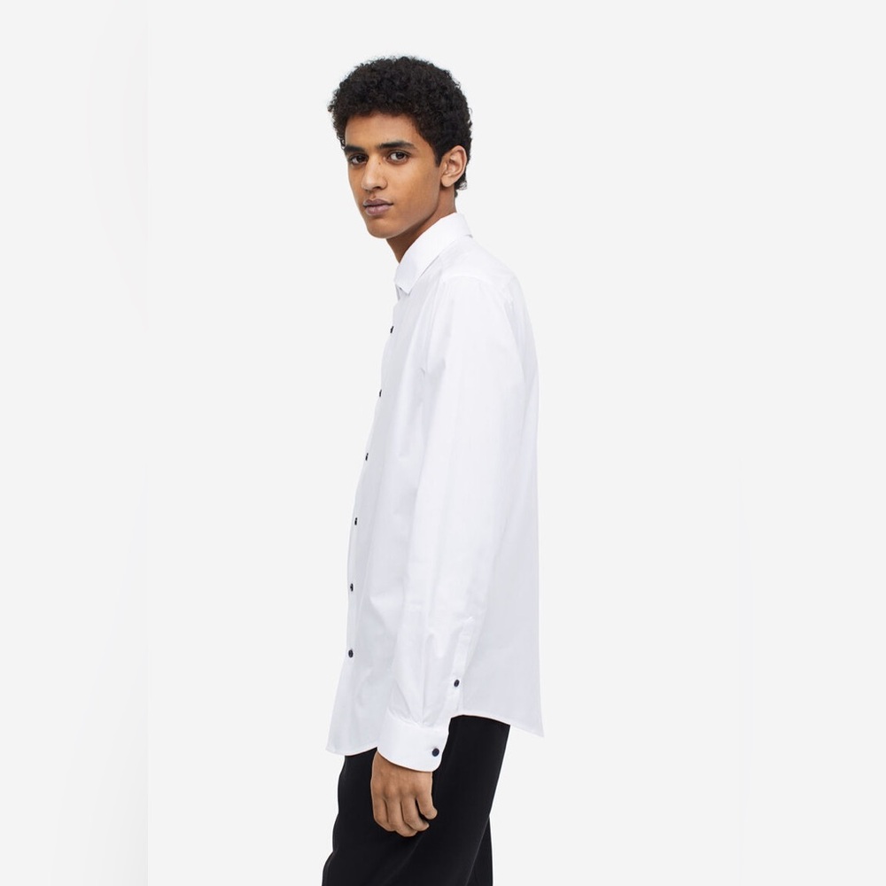 Sz M H&M men SLIM FIT PREMIUM COTTON SHIRT WARNA - WHITE - Picture 4 of 10